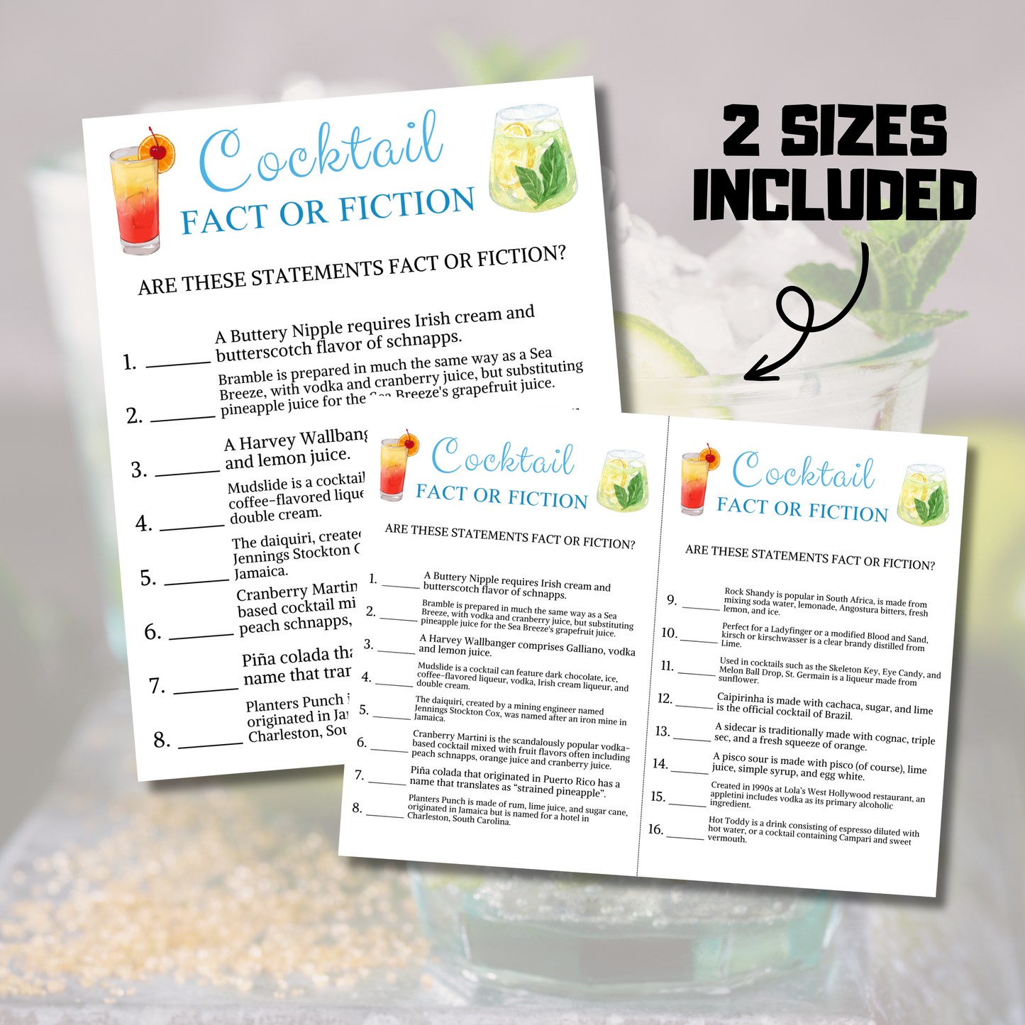 Cocktail Fact or Fiction Game | Printable Cocktail True or False Game