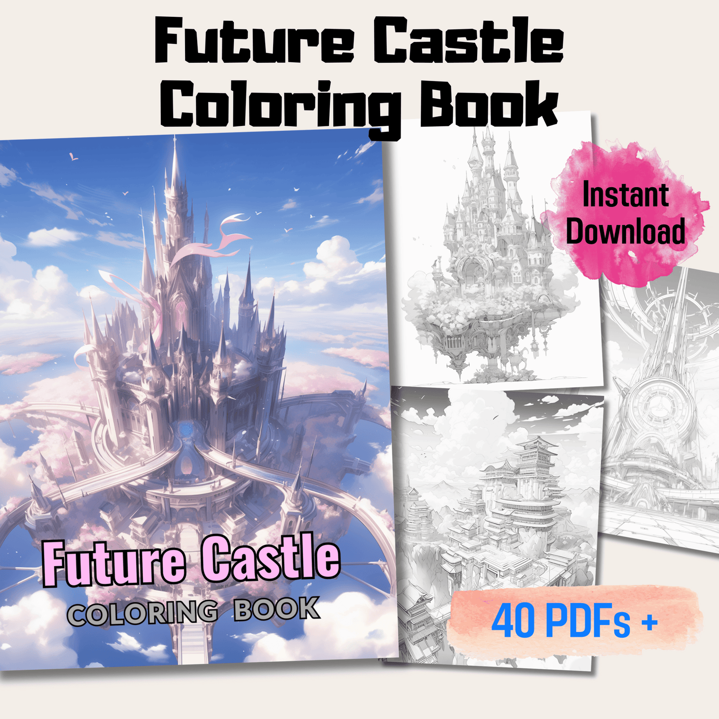 Future Castle Coloring Book, Stress Relief Art Therapy