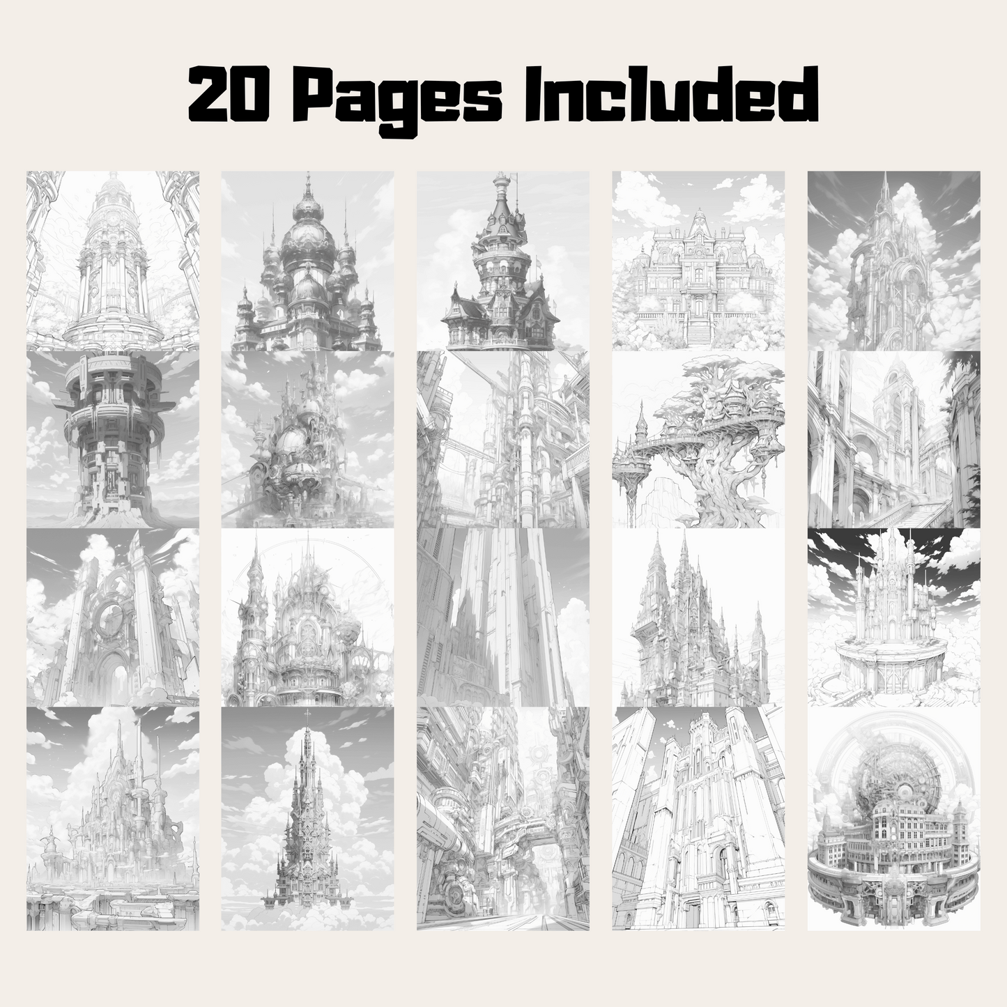 20 Pages Future Castle Coloring Book, Perfect Gift for All Ages