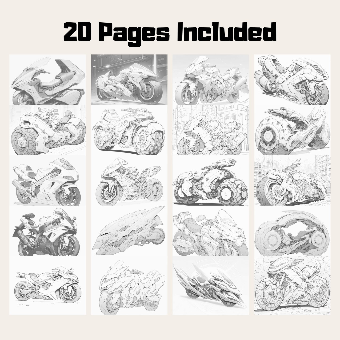 Future Motorcycle Coloring Book, 20 Unique Design of Future Motorbike Coloring Pages