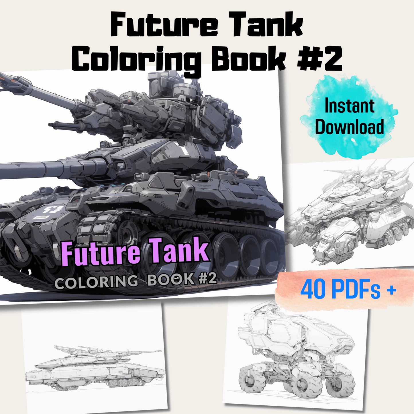 20 Pages Future Tank Coloring Book, Engaging Designs and Detailed Illustrations