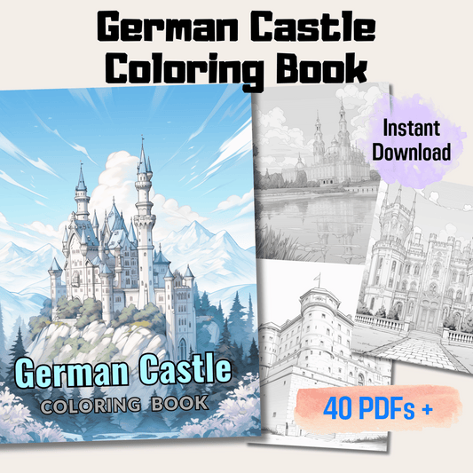 German Castle Coloring Book, Adult Coloring Book for Stress Relief