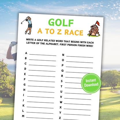 Golf A To Z Race Game | Printable Golf Team ABC Race Games