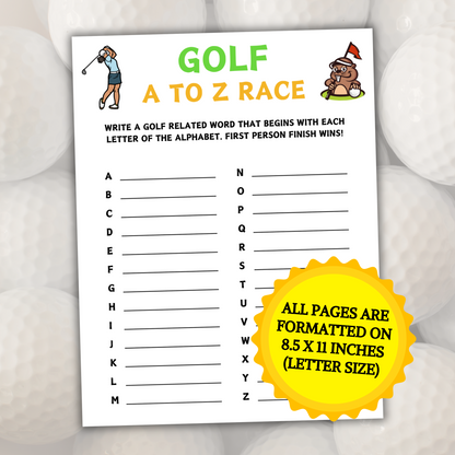 Golf A To Z Race Game | Printable Golf Team ABC Race Games