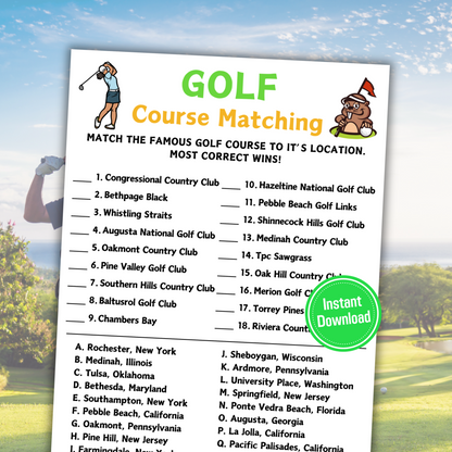 Golf Course Matching Game | Printable Golf Match Up Game