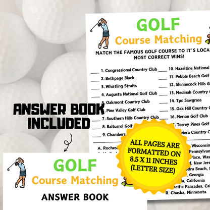 Golf Course Matching Game | Printable Golf Match Up Game