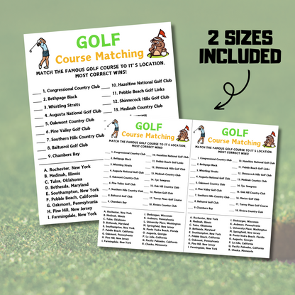 Golf Course Matching Game | Printable Golf Match Up Game