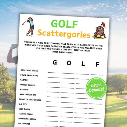 Golf Scattergories Game | Minimalist Golf Team Party Game