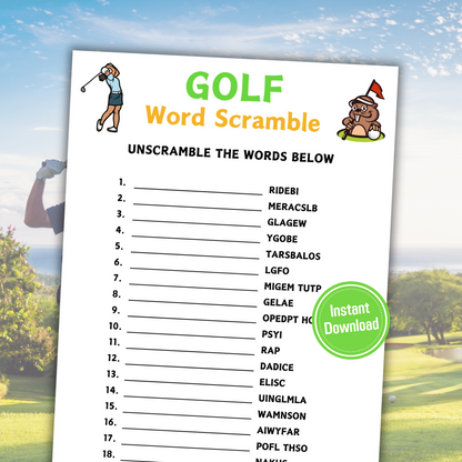 Golf Word Scramble Game | Printable Golf Team Unscramble Game