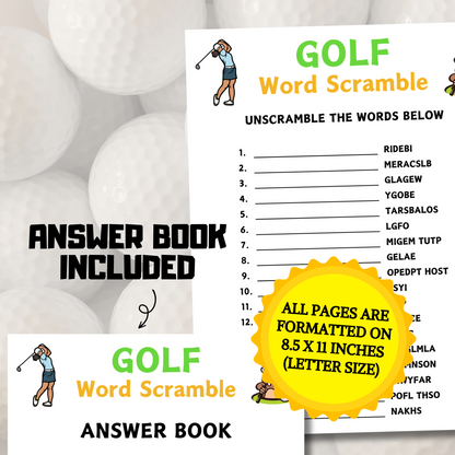 Golf Word Scramble Game | Printable Golf Team Unscramble Game