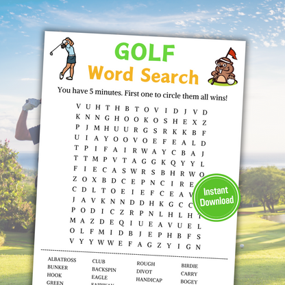 Golf Word Search Game | Minimalist Golf Word Find Game