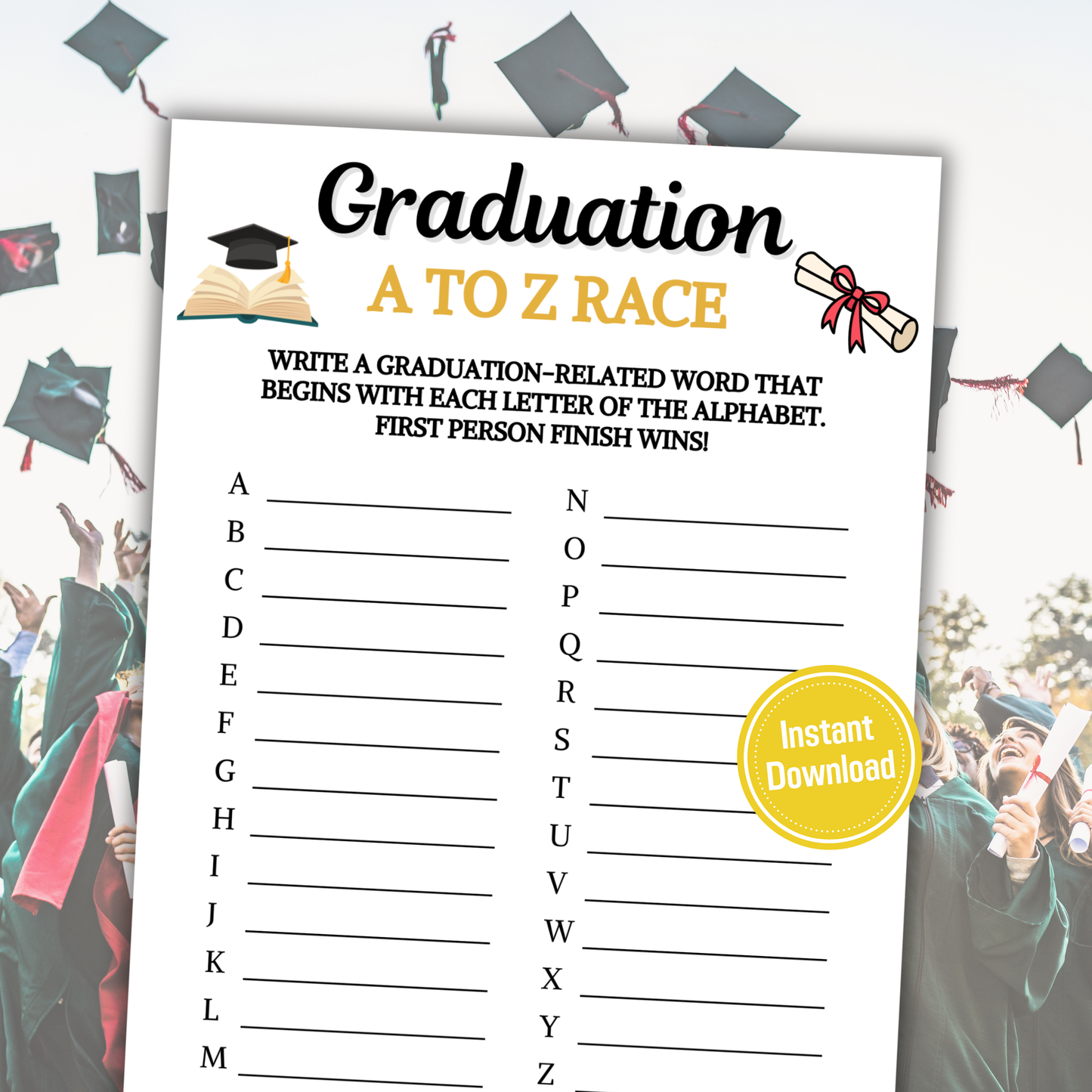 Graduation A To Z Race Game | Printable Graduation ABC Race Games