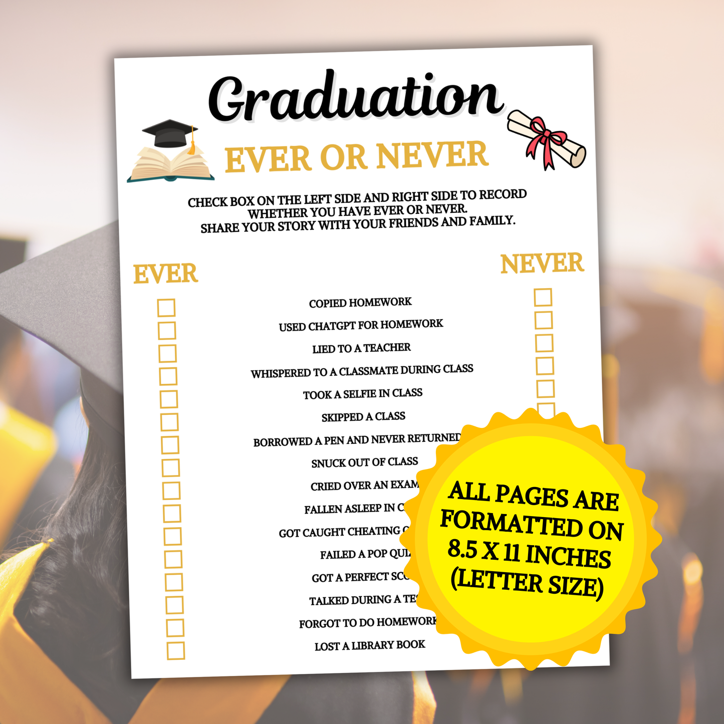 Graduation Ever Or Never Game | Graduation Party Never Have I Ever Game