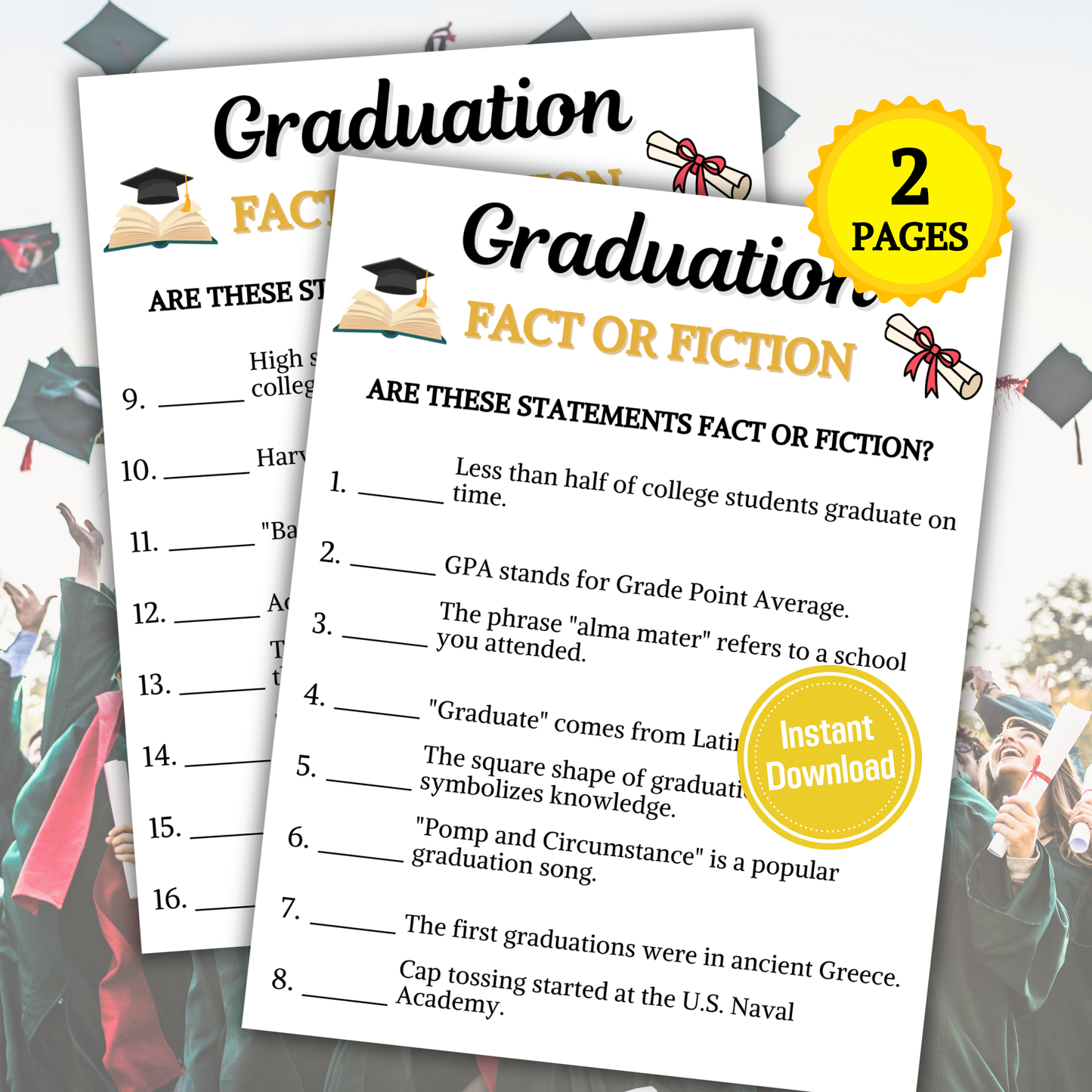 Graduation Fact or Fiction Game | Printable Graduation True Or False Game