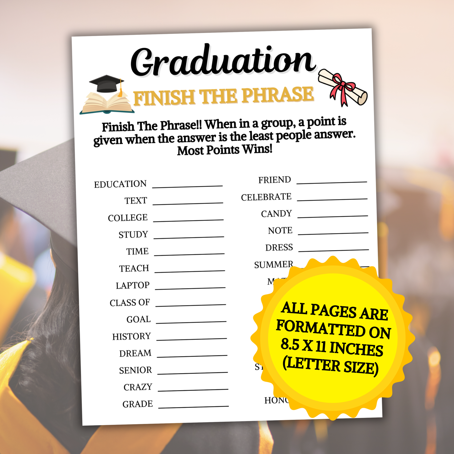Graduation Finish The Phrase Game | Graduation Think Fast Game