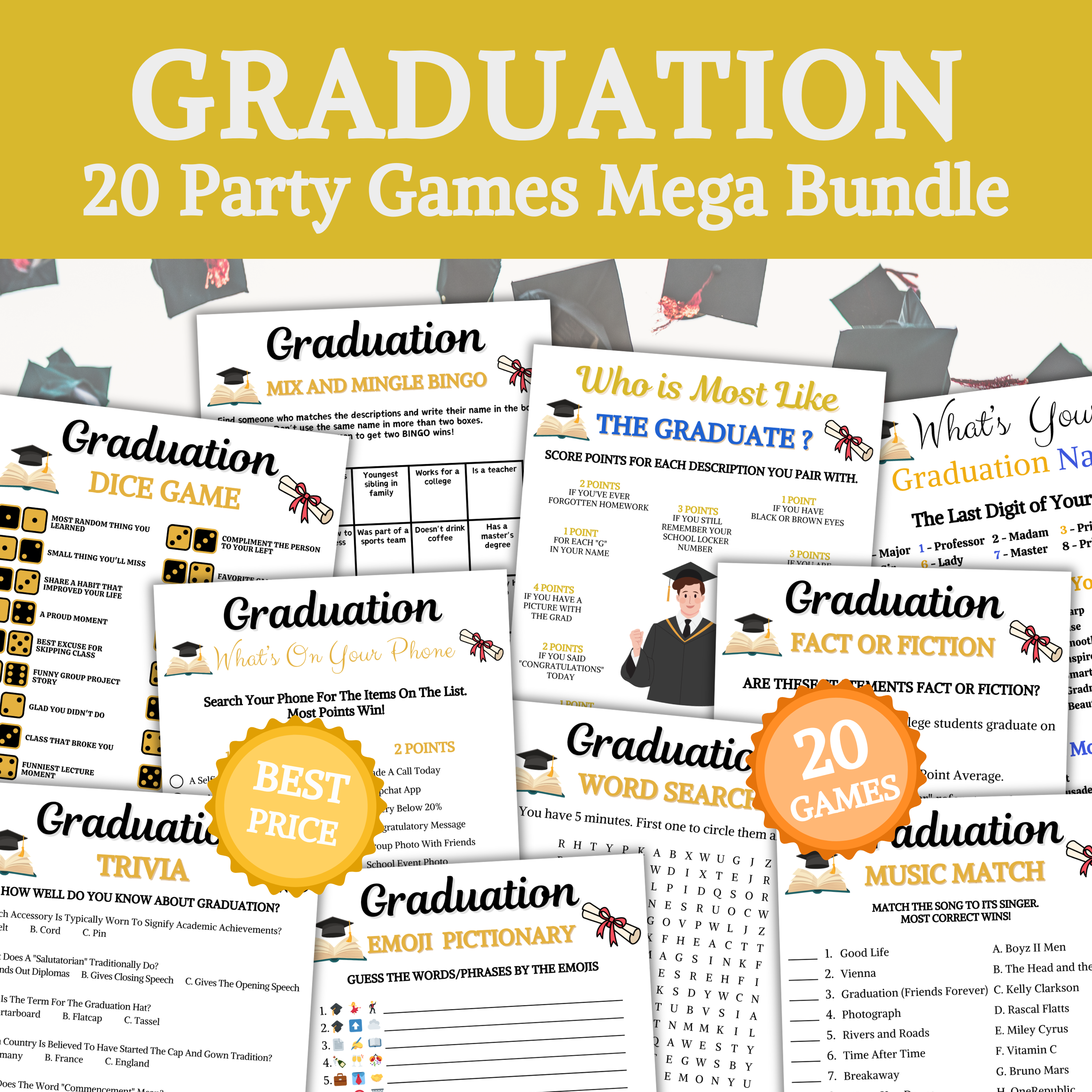 Graduation Games Bundle | Printable Graduation Party Game – Funny Print ...