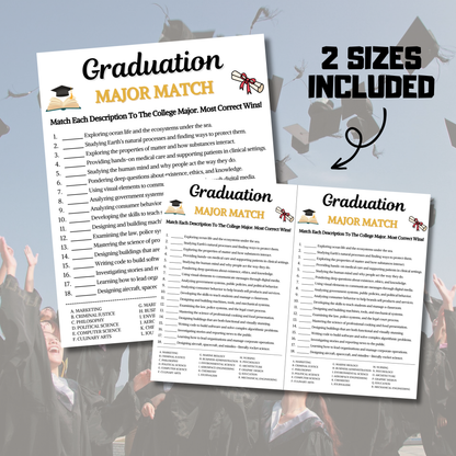 Graduation Major Match Game | Printable College Major Match Up Quiz