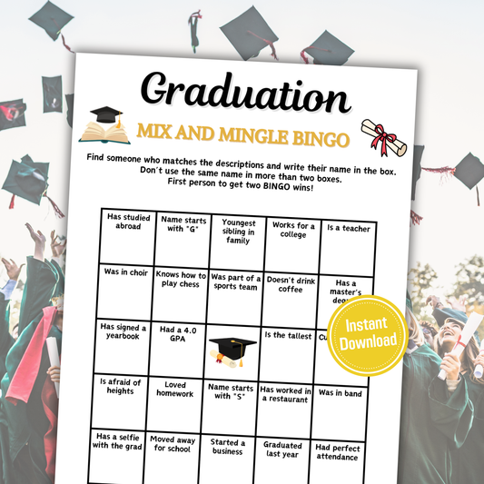 Graduation Mix and Mingle Bingo | Graduation Find the Guest Bingo