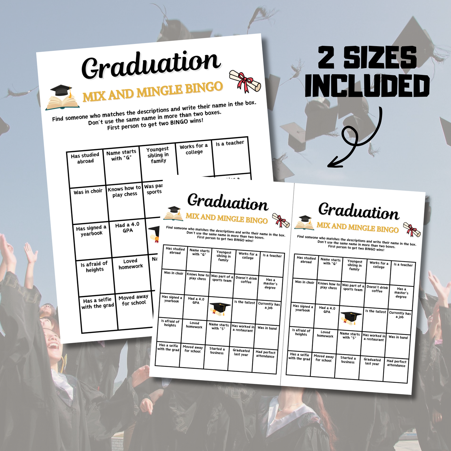 Graduation Mix and Mingle Bingo | Graduation Find the Guest Bingo