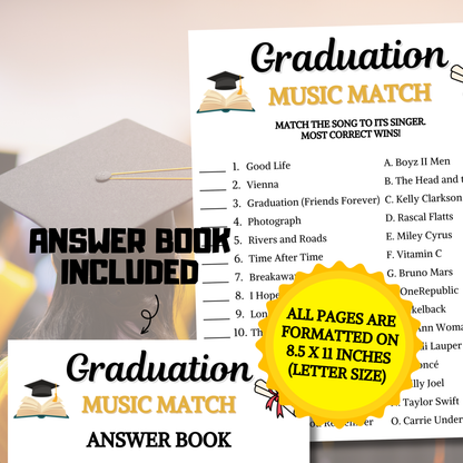 Graduation Music Match Game | Printable Graduation Music Match Up Quiz