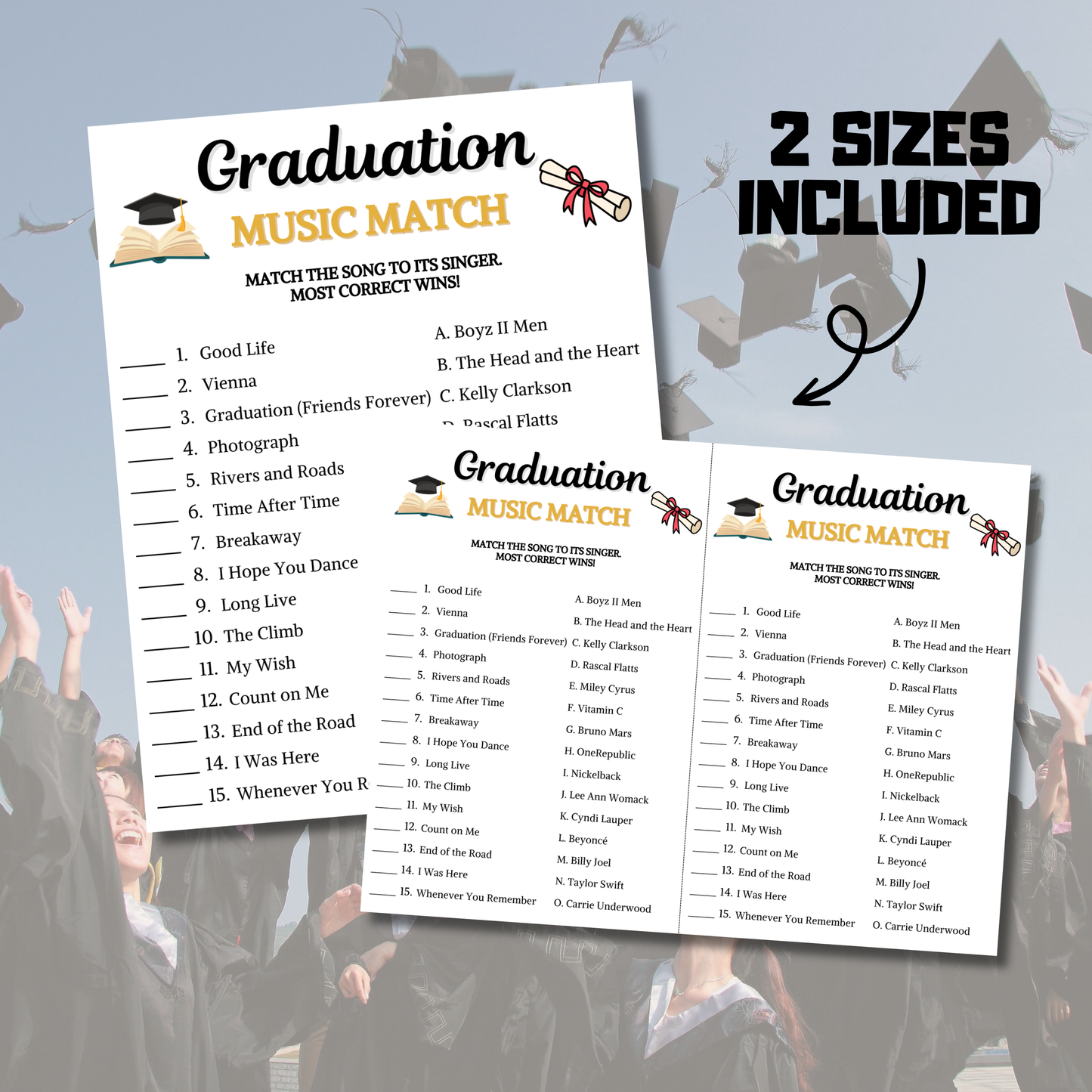 Graduation Music Match Game | Printable Graduation Music Match Up Quiz