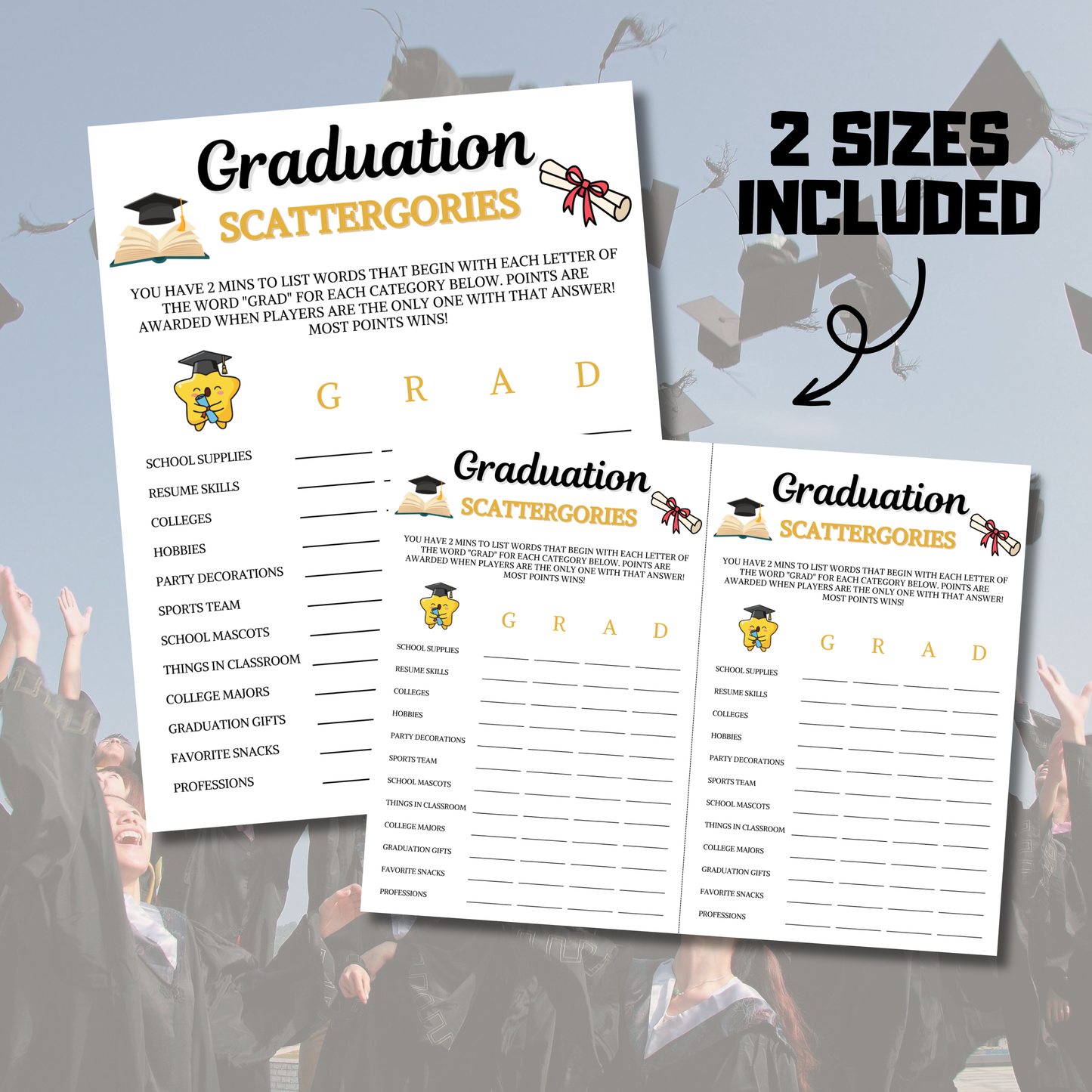 Graduation Scattergories Game | Minimalist Graduation Think Fast Game