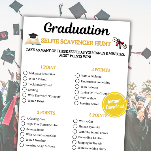 Graduation Selfie Scavenger Hunt Game | Outdoor Scavenger Hunt for Adults & Teens