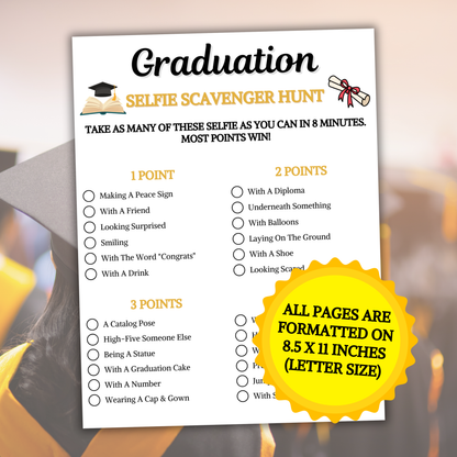 Graduation Selfie Scavenger Hunt Game | Outdoor Scavenger Hunt for Adults & Teens