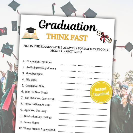 Graduation Think Fast Game | Graduation Word Finding Game
