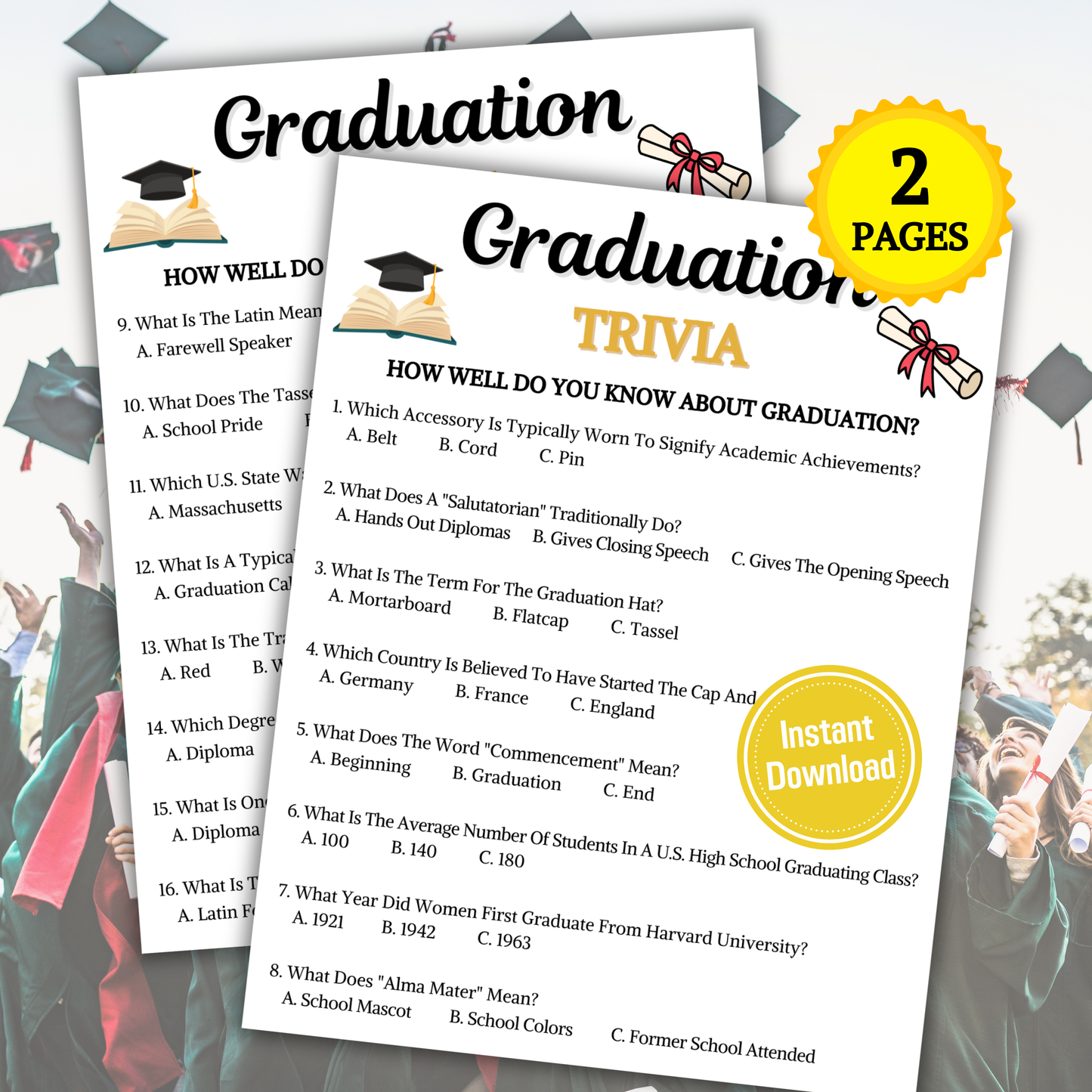 Graduation Trivia Game | Printable Graduation Trivia Quiz