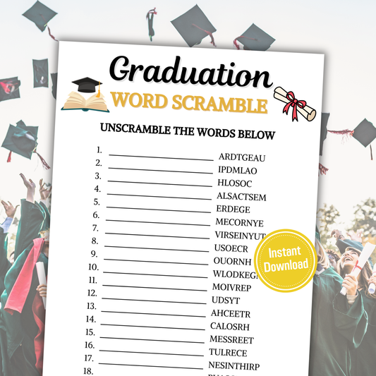 Graduation Word Scramble Game | Graduation Unscramble Game