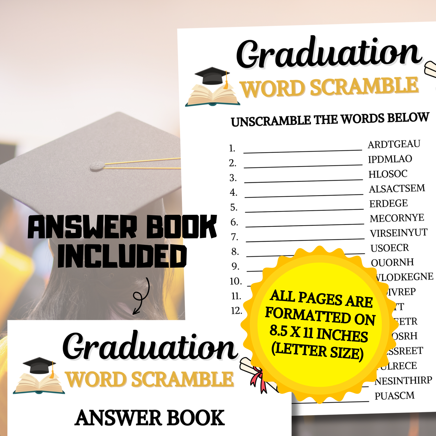 Graduation Word Scramble Game | Graduation Unscramble Game