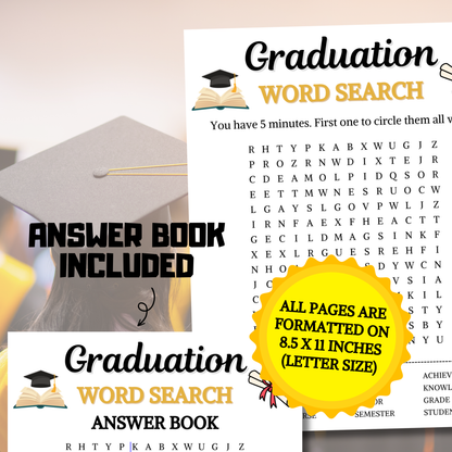 Graduation Word Search Game | Minimalist Graduation Word Find Game