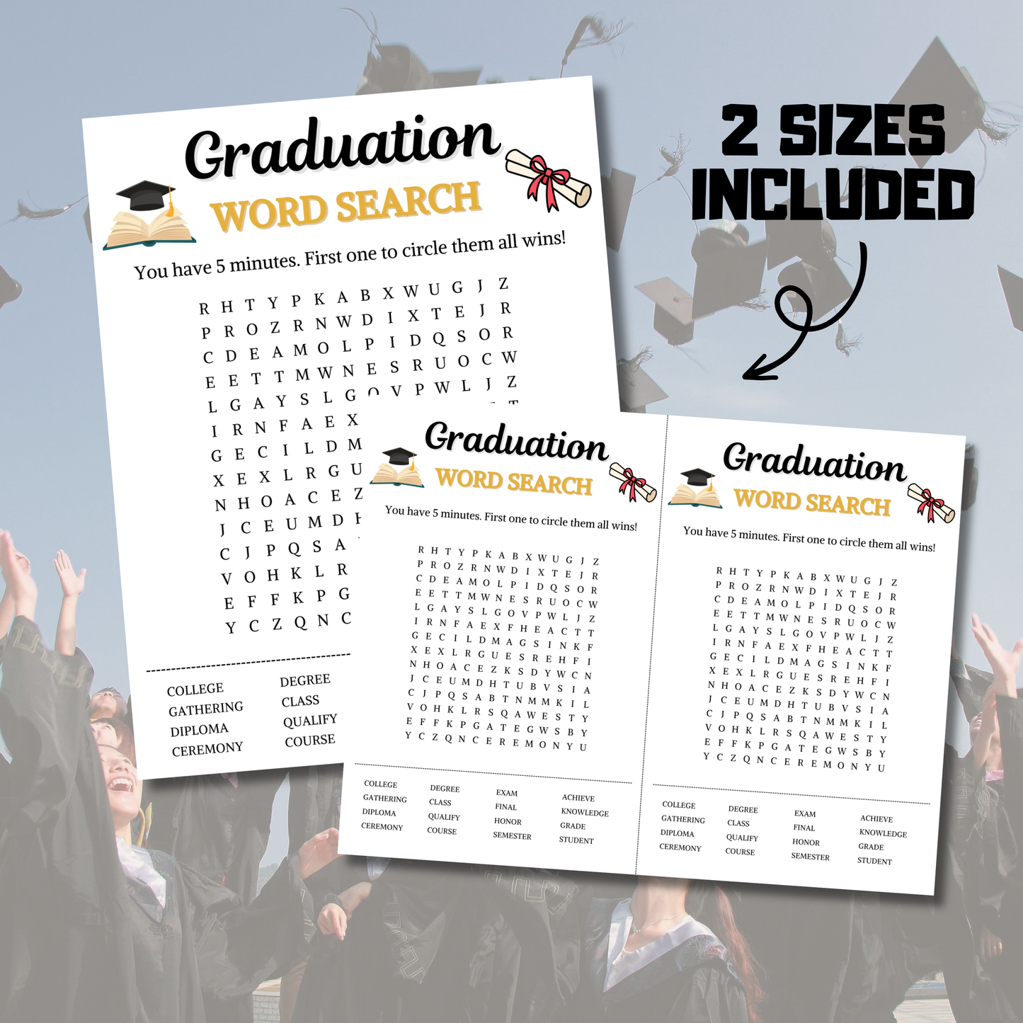 Graduation Word Search Game | Minimalist Graduation Word Find Game