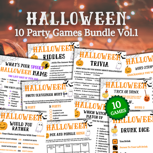 Halloween Party Games Bundle Volume 1 | Printable Halloween 10 Party Games