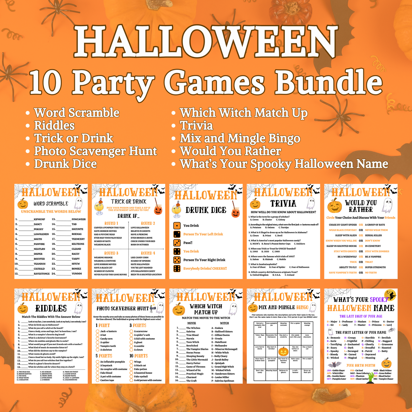 Halloween Party Games Bundle Volume 1 | Printable Halloween 10 Party Games