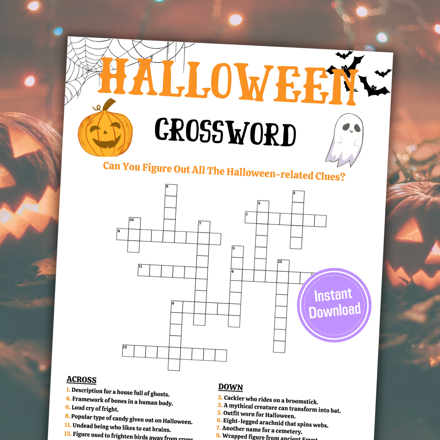 Halloween Crossword Game | Printable Halloween Word Puzzle