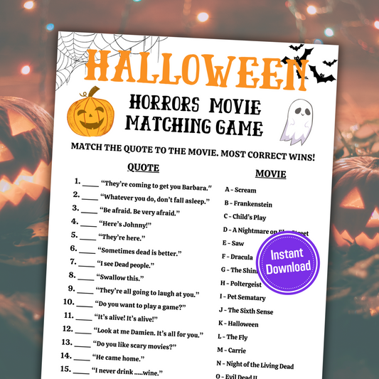 Halloween Horrors Movie Matching Game | Match the Quote to the Movie