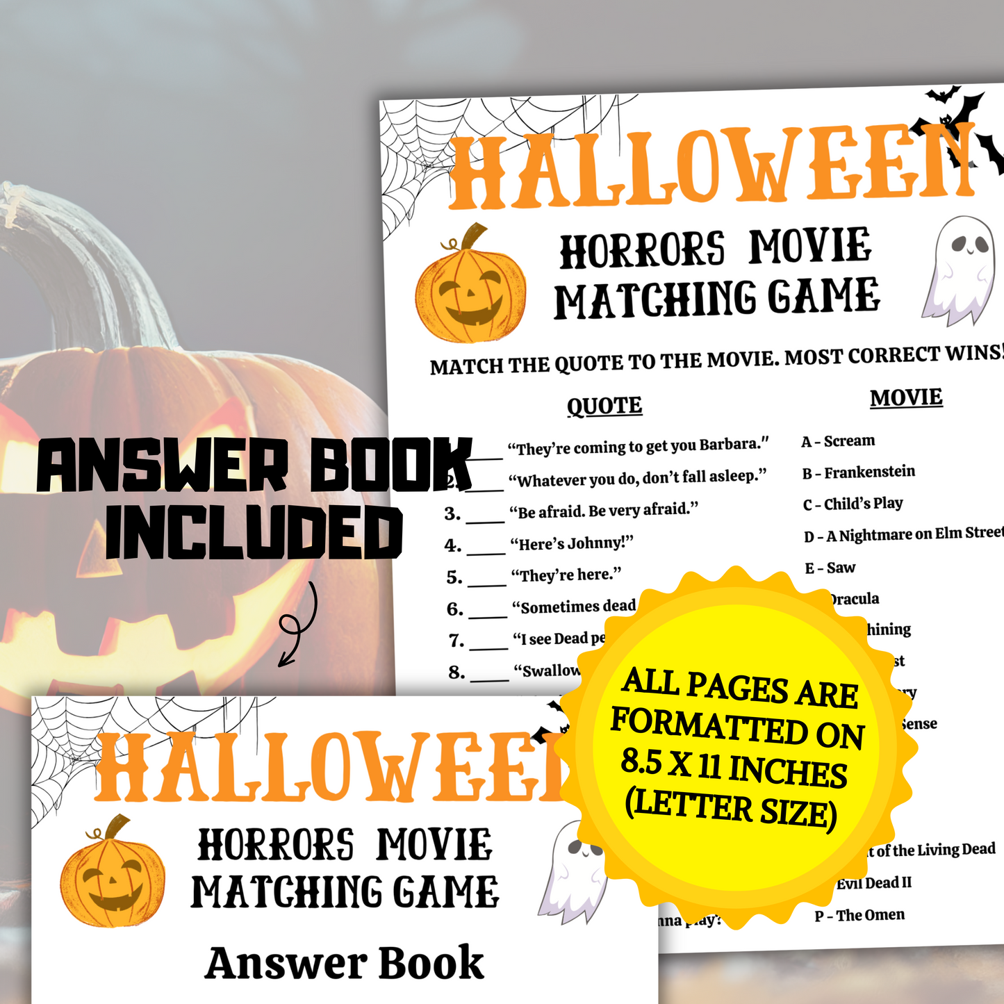 Halloween Horrors Movie Matching Game | Match the Quote to the Movie