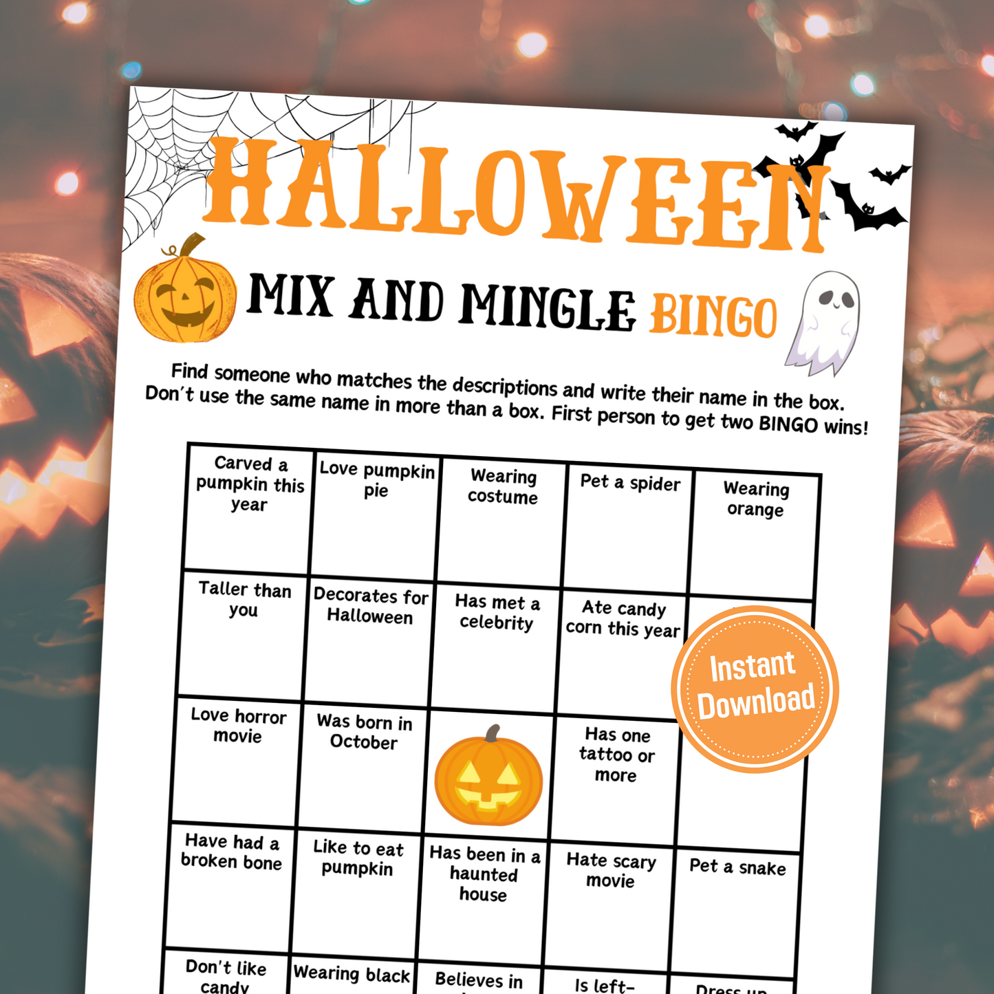 Halloween Mix and Mingle Bingo Game | Halloween Find The Guest Bingo Game