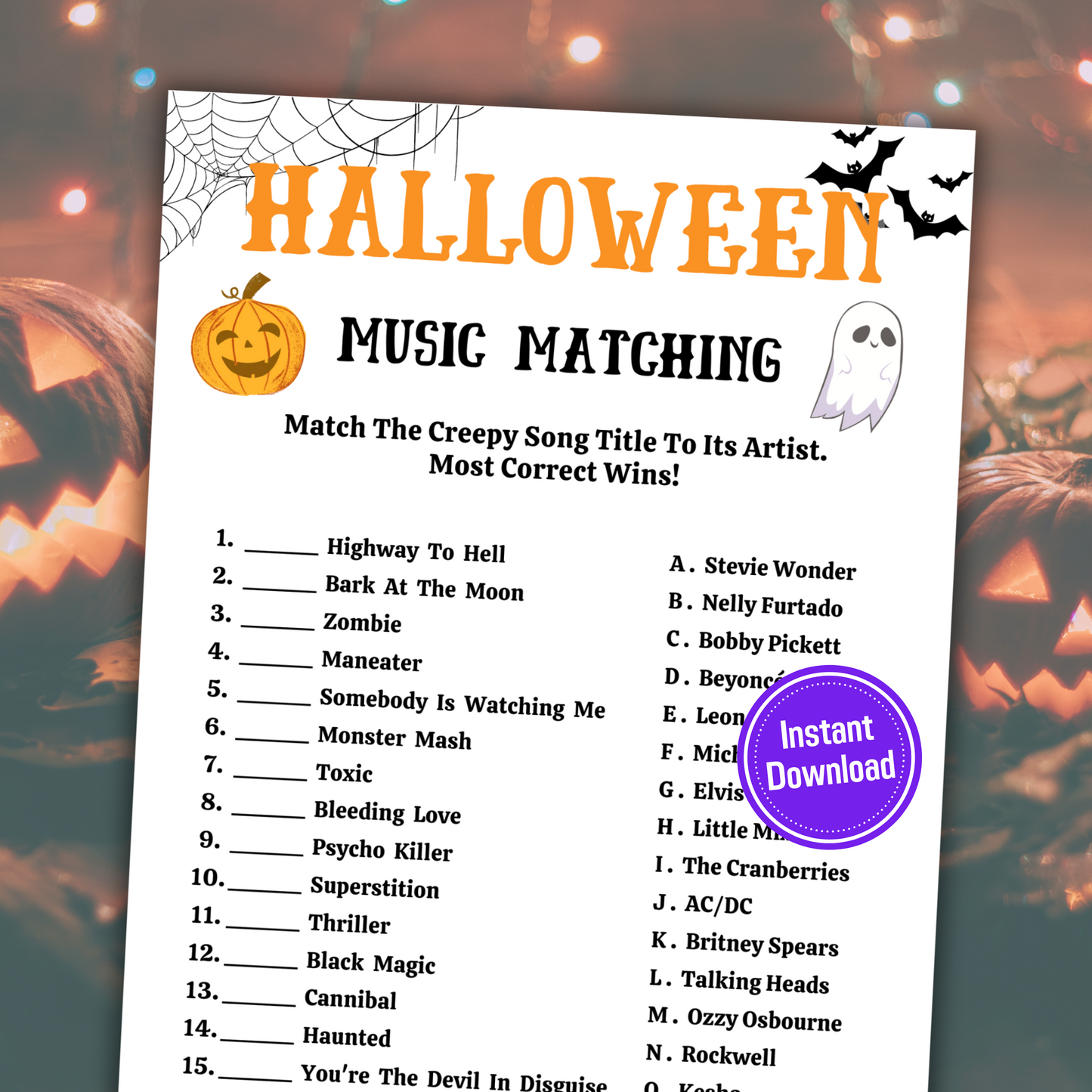 Halloween Music Matching Game | Match The Song To Its Artist