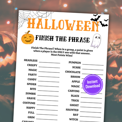 Halloween Finish The Phrase Game | Halloween Fill in the Blank
