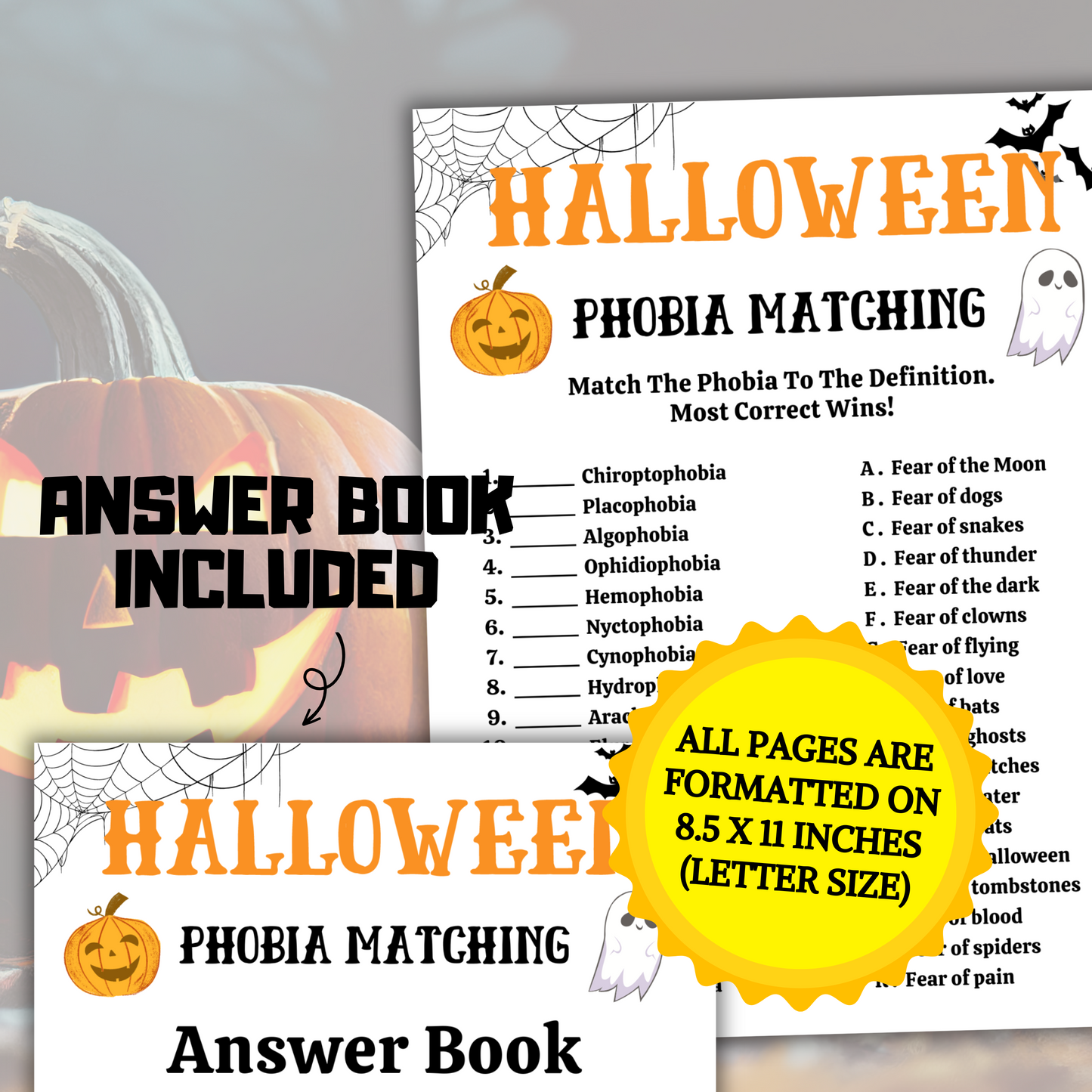 Halloween Phobia Matching Game | Spooky Halloween Trivia