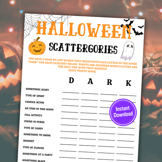 Halloween Scattergories Game | Halloween Think Fast Game