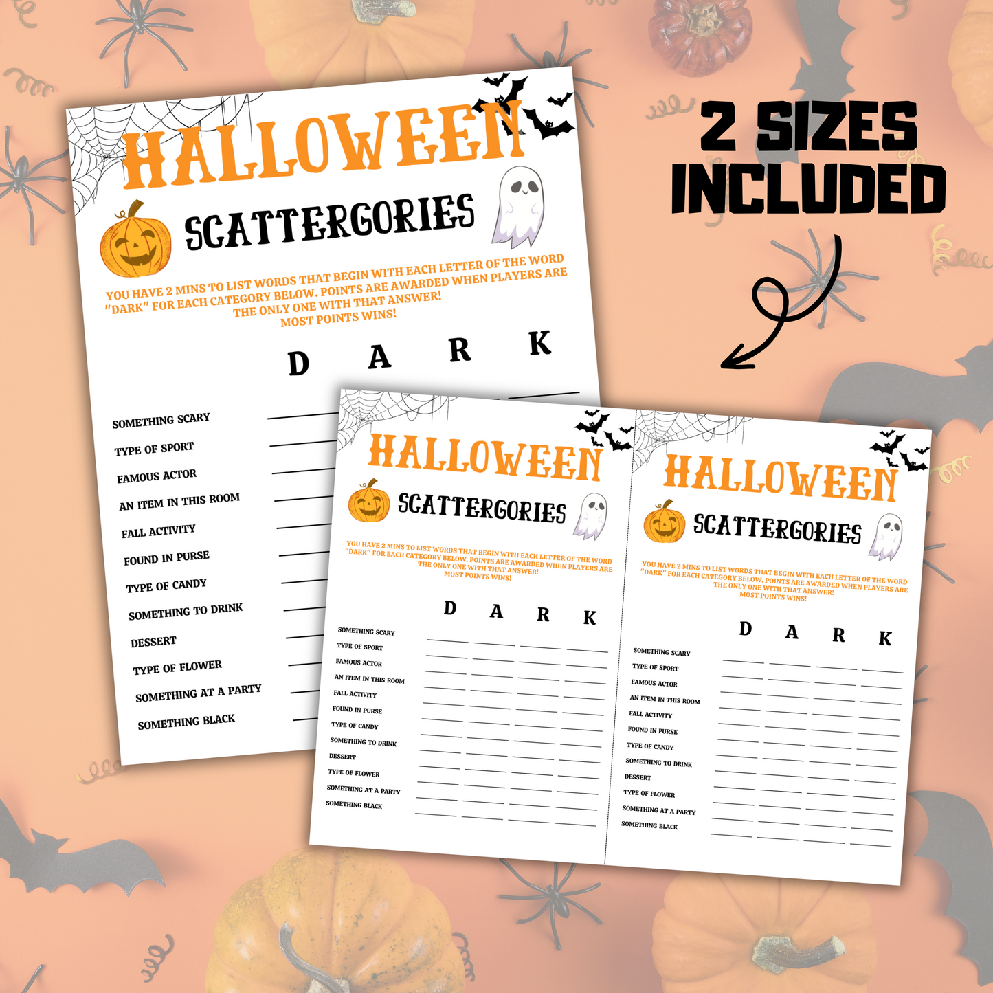 Halloween Scattergories Game | Halloween Think Fast Game