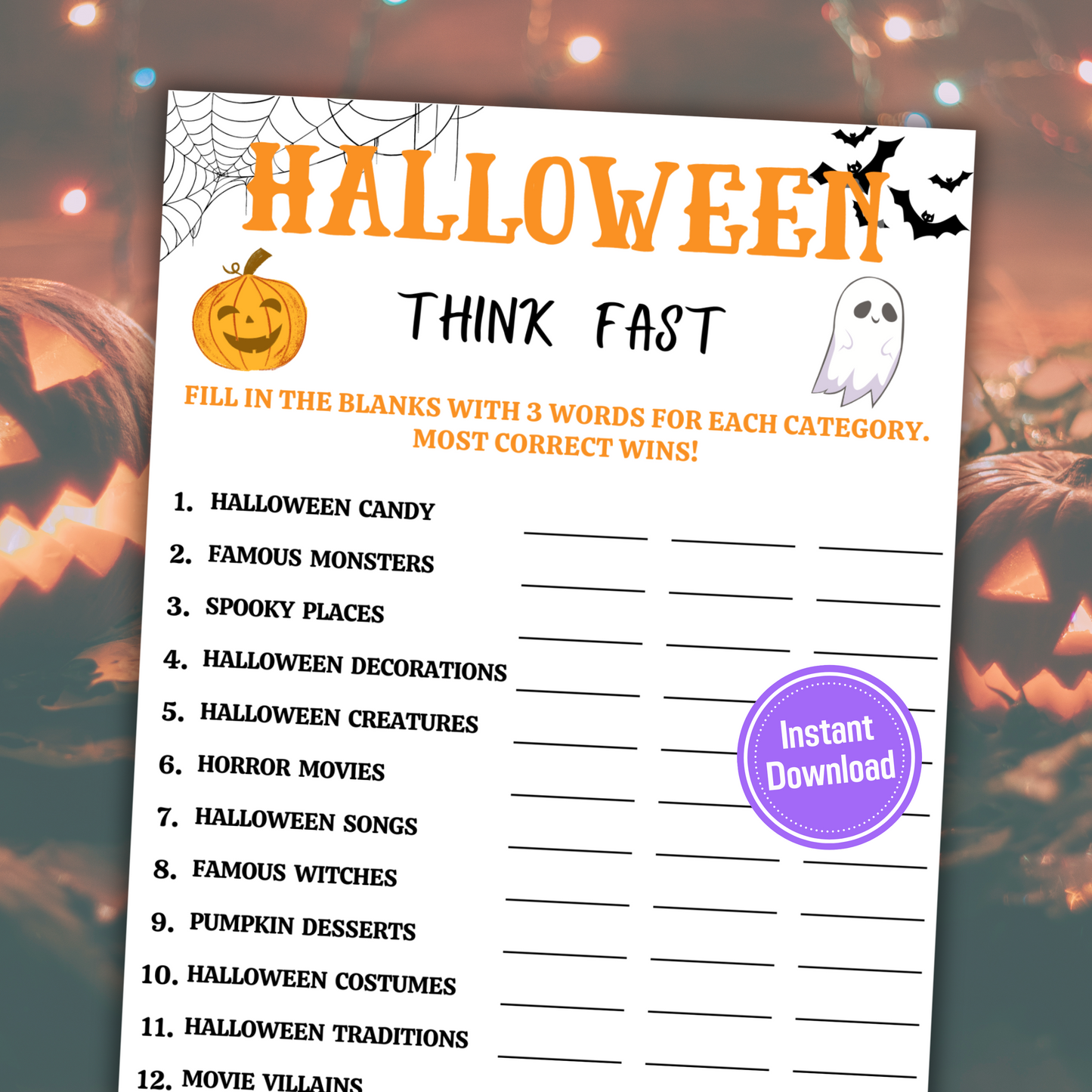 Halloween Think Fast Game | Halloween Trivia Game