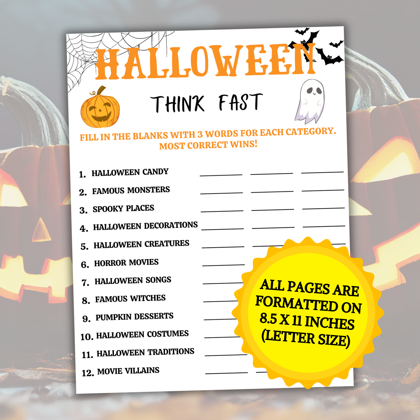 Halloween Think Fast Game | Halloween Trivia Game