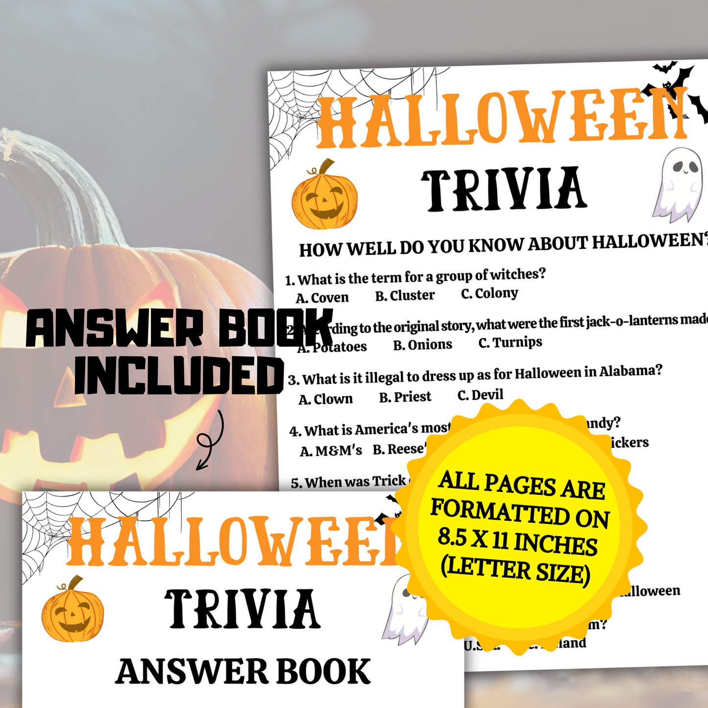 Halloween Trivia Game | 2 Pages Halloween Trivia Questions with Multiple Choice Answers