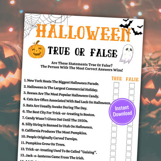 Halloween True Or False Game | Printable True or False Quiz