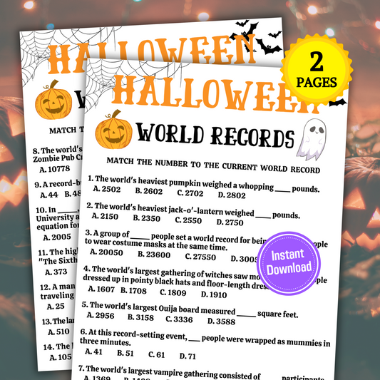 Halloween World Records Game | Printable Match the Spooky Record Quiz